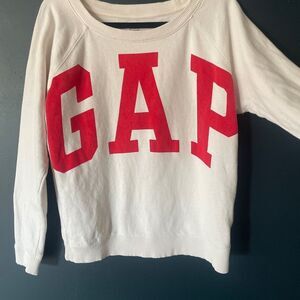 GAP Authentic Vintage Women's Cream and Red Sweatshirt Medium Logo